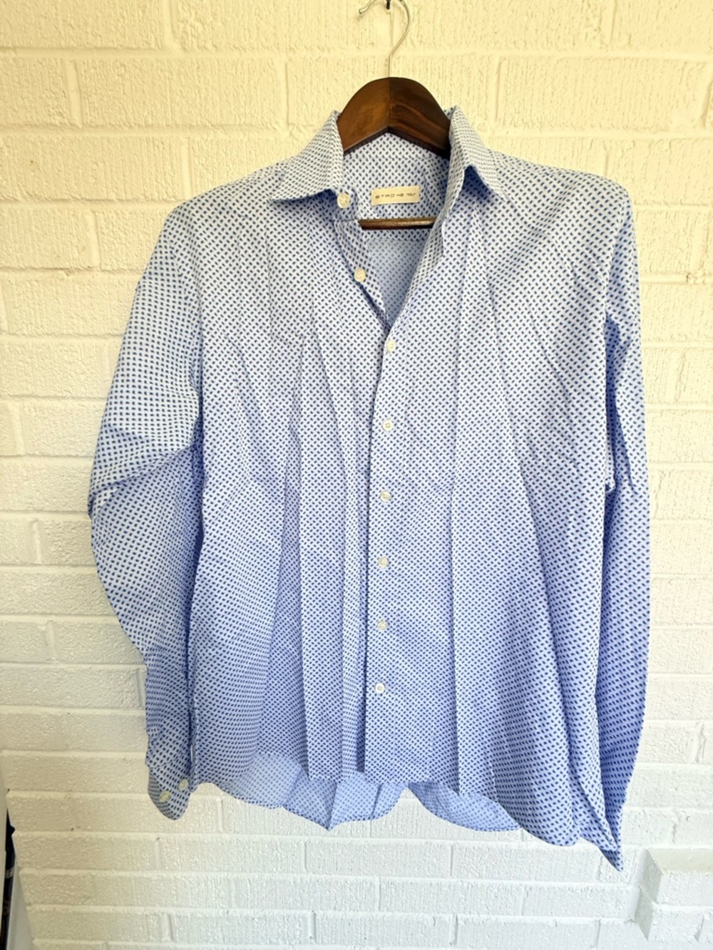 Etro Light Blue Microdot Cotton Button-Down Shirt